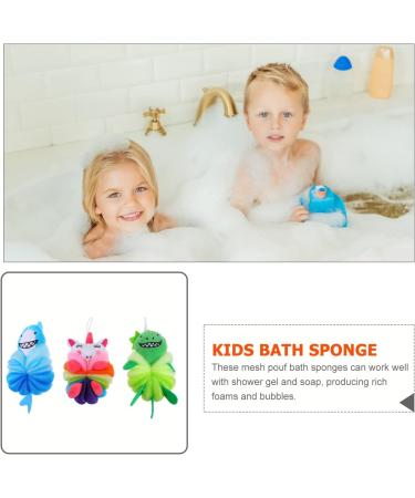 Kisangel Kids Animal Bath Loofahs - 3 Pack Cute Cartoon Shower Poufs for Children | Exfoliating Body Scrubbers & Baby Washing - Buy Online on GoSupps.com