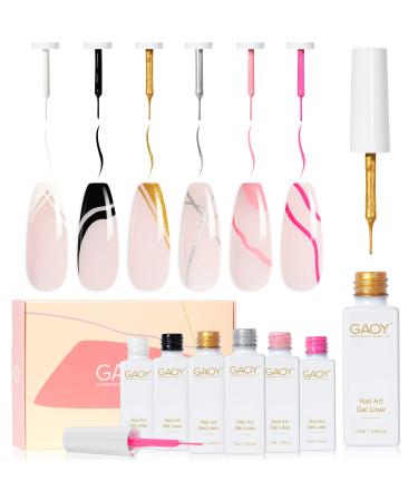 GAOY Gel Nail Art Polish Set  6 Colors Gel Liner Kit of Silver Gold Pink for Nail Paint Design DIY Manicure and Pedicure at Home