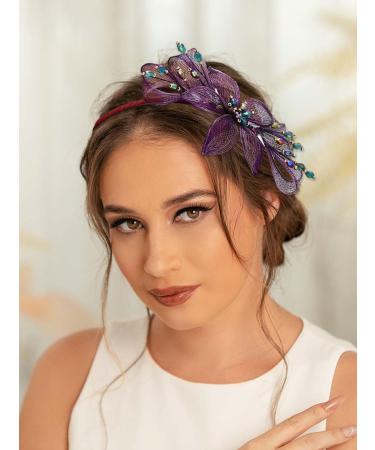 IYOU Copper Wire Wedding Headband Purple Flower Bridal Hair Bands Crystal Headpiece Prom Bridesmaid Bride Hair Accessories for Women - Buy Online on GoSupps.com