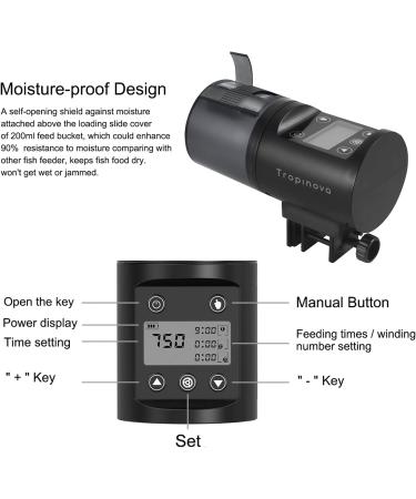 Tropinova Automatic Fish Feeder - Moisture-Proof Food Dispenser for Aquarium & Turtle Tank - Buy Online on GoSupps.com