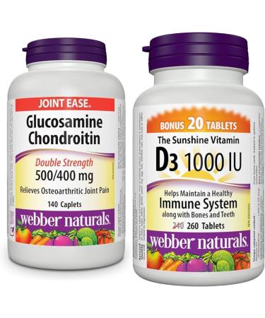 Webber Naturals Glucosamine Chondroitin Double Strength 140 Caplets + Vitamin D3 1000 IU 260 Tablets Chondroitin + Vitamin D3 1000 IU