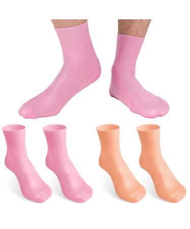 No lifting 2 pair X-Large Moisturizing silicone socks reusable men's pedicure socks for dry foot skin highly elastic & non-slip moisturizing spa-socks-pink & tan-pink & tan