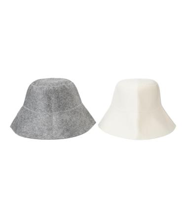 ANGGREK Sauna Bath Hat Sauna Felt Hat Head Protection Water Absorption Sauna Bath Hat Hat for Women and Men White and Gray