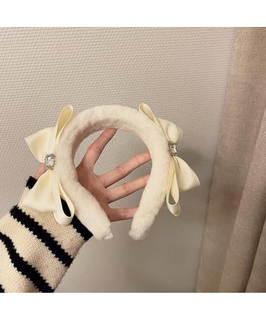 TQUXNGA Sweet Ballet Bowknot Plush Headband for Women Girls Furry Princess Hair Hoop Elegant Hair Styling Tool Beige - Buy Online on GoSupps.com
