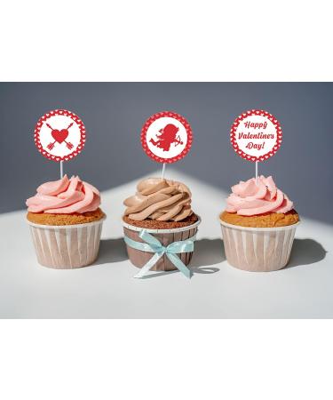 Estivaux Valentines Love Hearts Cupcake Toppers Glitter Red Cake Picks Love Cupid Angel Cake Toppers Circle Banner Cupcake Decorations for Valentine's Day Anniversary Wedding Party Decorations Style 2: Vn Glitter Words - Buy Online on GoSupps.com