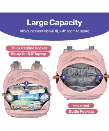 BabbleRoo Large Diaper Bag Backpack - Pink | Includes Changing Mat Pacifier Bag & Stroller Straps | Ideal for International Shipping - Buy Online on GoSupps.com