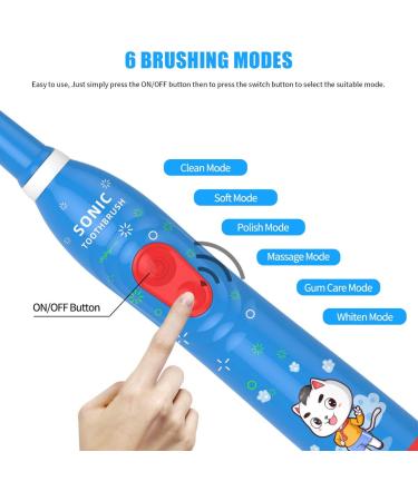 Kids Sonic Electric Toothbrush Rechargeable Smart Toothbrush for Children Toothbrush for Toddlers Age 3-12 with 30s Reminder 2 Mins Timer 6 Modes 6 Brush Heads Wall-Mounted Holder 8630 Blue+ 6 Heads+holder(package Might Vary) - Buy Online on GoSupps.com