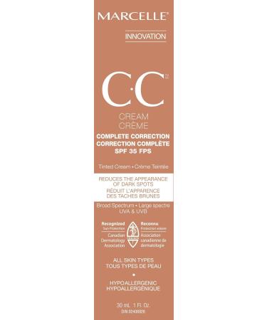 Marcelle CC Cream SPF 35 Light to Medium Complete Correction Tinted Moisturizer Non-Comedogenic Perfume-Free Paraben-Free Oil-Free Hypoallergenic Cruelty-Free 30 mL Light to Medium CC Cream - Buy Online on GoSupps.com