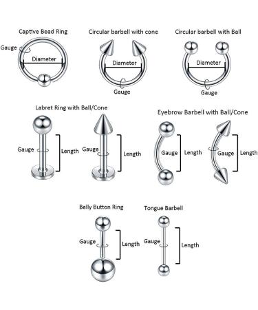 Xpircn 120PCS Piercing Kit Stainless Steel Acrylic 14G 16G - Piercing Jewelry Set with Nose, Septum, Lip, Tongue, Eyebrow, Tragus, Belly, Nipple Barbell Rings - Silver&Acrylic - Buy Online on GoSupps.com