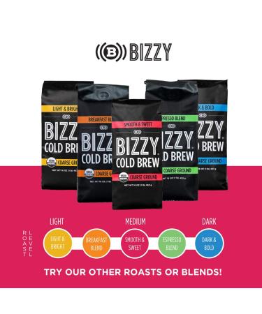 Bizzy Organic Cold Brew Coffee - Smooth & Sweet Blend - Coarse Ground & Micro Sifted - Specialty Grade 100% Arabica - 2 LB - Buy Online on GoSupps.com