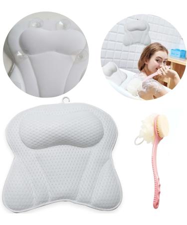 Foldrabbit Bath Tub Pillow Headrest with Dual-Sided Long Handle Brush - Spa Bath Accessories in White - Buy Online on GoSupps.com