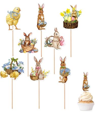 Teksome Easter Cupcake Toppers - Bunny Cake Topper Easter Cake Decorations 8pcs Bunny Easter Egg Cake Food Picks for Happy Easter Spring Theme Party Decorations - Buy Online on GoSupps.com