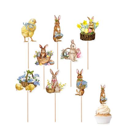 Easter Cupcake Toppers 8PCS Bunny Cupcake Toppers Rabbit Cake Topper for Easter Easter Cake Decorations Picks for Happy Easter Theme Birthday Party Spring Theme Babyshower Party Supply