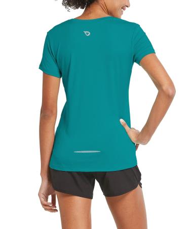BALEAF Women's Short Sleeve Running Shirts Athletic Lightweight Quick Dry Workout Training Yoga Crewneck Tops Teal Medium