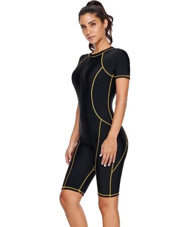 SAILBEE Women's Short Sleeve Zip Front Wetsuit Swimsuit - Large, Yellow Seam - Buy Online on GoSupps.com