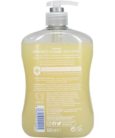 AMK Astonish Protect Plus Care Antibacterial Handwash Milk and Honey 650ml Removes 99.9% Of Bacteria Balanced pH for Skin Health Gentle on Hands Vegan - Buy Online on GoSupps.com
