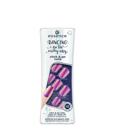 Essence Dancing on the Milky Way Click & Go Nails No. 01 Supernova Contents: 12 Nail Easy On Easy Off Artificial Pre-Glued Nails Self-adhesive art fingernails with Hololack.Fingers