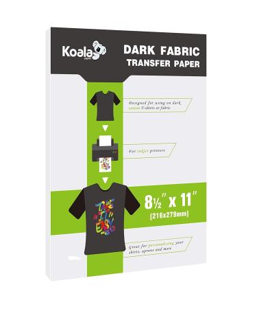 Koala Heat Transfer Paper for T-Shirts - 20 Sheets of Dark Fabric Iron-On Vinyl  8.5x11 Printable Heat Transfer Vinyl  Transfer Paper for Dark Fabric
