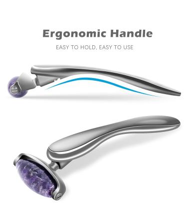 Jade Facial Roller - 3-in-1 Massager for Women | Reduce Puffiness & Wrinkles | Purple Crystal & Silver Black Handle - Buy Online on GoSupps.com