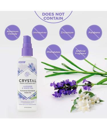 Crystal Mineral Deodorant Spray - Lavender & White Tea 4 FL OZ (Pack of 2) | 24-Hour Odor Protection, Non-Staining, Aluminum & Paraben Free - Buy Online on GoSupps.com