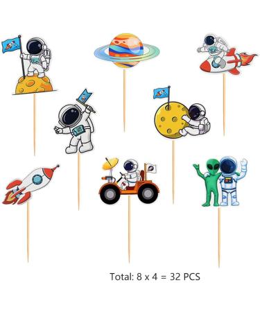 Daimay 32PCS Outer Space Cupcake Toppers Spaceship Themed Party Cake Decorations Supplies Rocket Astronaut Cupcake Decoration for Birthday Space Theme Party - Buy Online on GoSupps.com