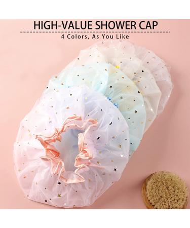 4 Colors Cute Washable Shower Caps for Girls and Women - Reusable, Waterproof, Double Layer Hat for Comfortable Hair Spa and Travel Use - Buy Online on GoSupps.com