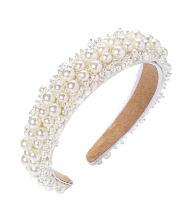 KALIONE Pearl Headbands for Women Faux Pearl Hairbands White Bridal Headband Hair Hoop Wide Hairbands Wedding Accessories