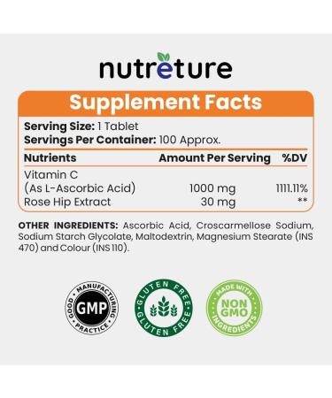 NUTRETURE Vitamin C 1000mg 100 Tablets | Immune Health & Antioxidant Support for Men and Women - Buy Online on GoSupps.com