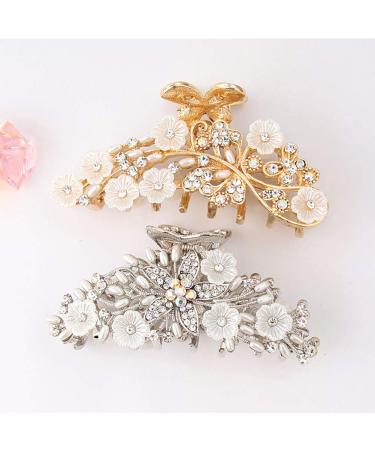 Elegant Gold Hollow Metal Carving Hair Clip with Imitation Pearls & Rhinestones | Retro Jaw Clamp for Women - Buy Online on GoSupps.com