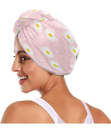 Buy Pink Daisy Dry Hair Cap - 2 Piece Quick Drying Towel Set with Button Headband | Super Absorbent & Soft Comfort for Fast Hair Drying - Buy Online on GoSupps.com