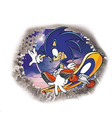 Cartoon Anime Hedgehog Speed Scooter Wall Stickers Meecaa 3D Breaking Wall Decals for Bedrooms Living Room Wall Art Stickers Wall Decor (Cartoon)