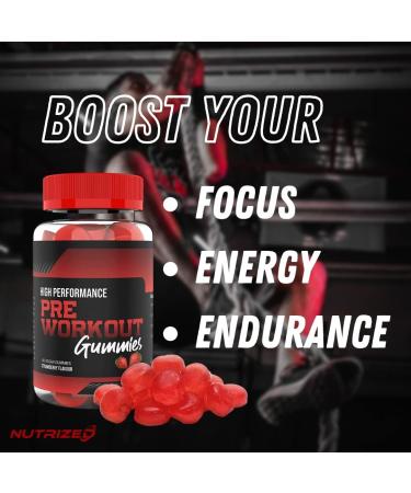 Buy Vegan Pre Workout Gummies - Strawberry Flavor - Boost Energy & Focus - 60 Count - High Performance Chewables - Buy Online on GoSupps.com