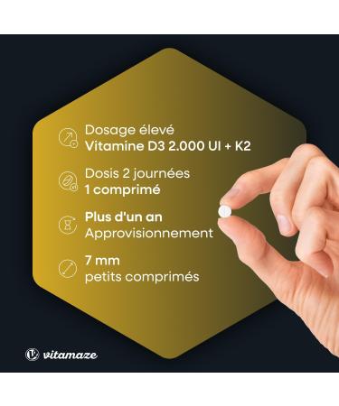Vitamaze Vitamin D3 K2 All-Trans MK-7 Highly Dosed 2000 IU Vitamin D3 + 100 mcg Vitamin K2 240 Vitamin D Tablets Without Unnecessary Additives Made in Germany - Buy Online on GoSupps.com