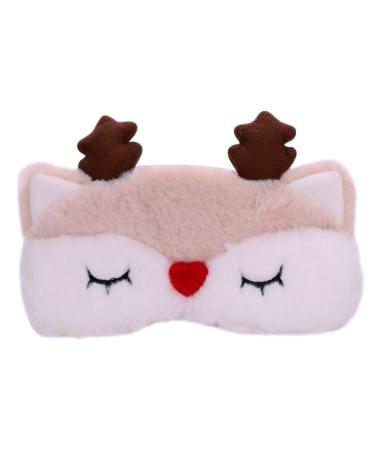 Plush Eye Sleep Mask Elk Silk Eye Cover Sleeping Soft Plush Blindfold Mask Eye Shade Christmas Gift for Women Sleeping Nap Beige