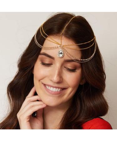 Runmi Rhinestone Head Chain - Layered Bridal Headpiece & Gold Crystal Hairpiece for Brides & Bridesmaids | Festival Hair Accessories - Buy Online on GoSupps.com