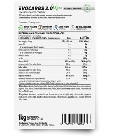  HSN HSN Carbohydrates (Maltodextrin dextrose fructose) and mineral salts Evocarbs 2.0 Neutral 1 kg Isotonic drink powder with e - Buy Online on GoSupps.com