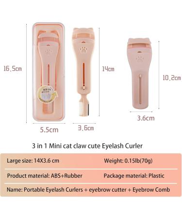 3 in 1 Portable Eyelash Curler Eyebrow Cutter & Comb - Mini Cat Claw Cute Makeup Tool with Extra Silicone Refill Pads - Perfect Gift for Women - Pink - Buy Online on GoSupps.com
