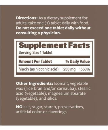 Niacin 250mg Immediate Release with Flush - Nicotinic Acid 100 Tablets | Non-GMO Vegan Gluten Free - Endurance Products Company - Buy Online on GoSupps.com