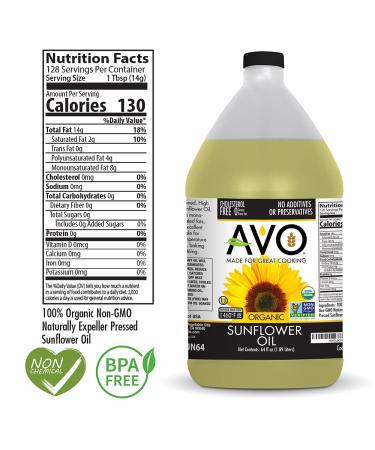 AVO ORGANIC High Oleic Sunflower Oil - 64 Fl-oz - Non-Stick Cooking Oil for Frying, Baking, Saut ing, and Salads - No Preservatives - Naturally Processed - Buy Online on GoSupps.com