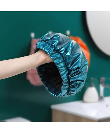 Girzzur Shower Cap 100% true Double layer waterproof Bathing Cap Dry Hair Function Reusable Long Hair Bath Caps blue