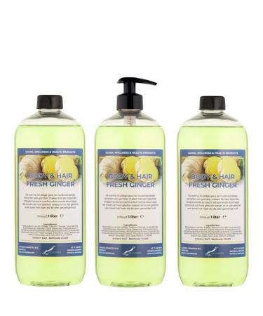 Claudius Body & Hair Fresh Ginger 1 liter transparent set of 3 pieces with free pump 2 in 1 for body and hair