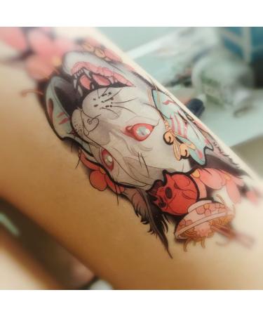 Oottati 2 Sheets Waterproof Temporary Tattoo Stickers - Pink Japanese Mask & Canadian Hairless Cat Skull Design for Arm, Thigh, Leg - Perfect for Leg, Back, Thigh - Buy Online on GoSupps.com