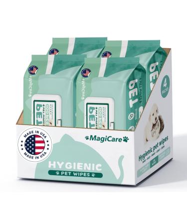 MAGICARE Dog Wipes  Dog Cleaning Wipes Bundle  Enriched with Vitamin E and Aloe Vera  8 x 8 inch Cat Cleaning Wipes  Large Pet Wipes Made in The USA  Vet and Groomer Recommended 4 Packs (400 pcs)