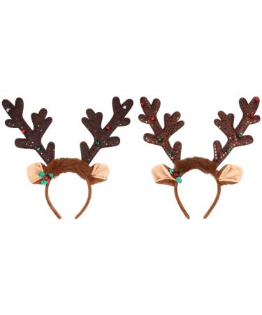 Lurrose 2 pieces reindeer anti -stirring straps christmas reindeer ear head strap seeded ligament pillettes antlers with bell Christmas party hair jewelry a size fits everyone