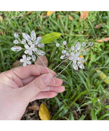 Prosy Bridal Flower Hairpins | Silver Crystal Hair Clips & Pearl Floral Headpiece | 2 Pack for Women & Girls - Buy Online on GoSupps.com