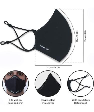 BONNYCO Washable Cloth Mask - Set 3 Washable Mask Black Mask Certificate UNE 0065 Adjustable Reusable Fabric Masks Approved - Buy Online on GoSupps.com