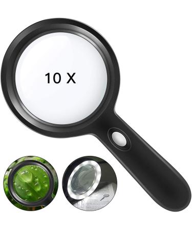 HYOIIO 10x Magnifying Glass with Light, Lighted Magnifying Glass 10X with 12 LED Lights for Seniors Kids- Large Magnifying Glass for Reading, Inspection, Coins, Jewelry, Explorin 10x-black