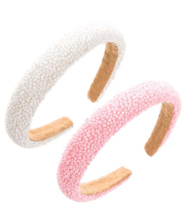 scicent Head Bands 2 Pieces Plain Cute Headband for Girls Rhinestone Sequin Embellished Hair Band for Party Padded Hairbands Wide Non-Slip Hair Hoops - 26415