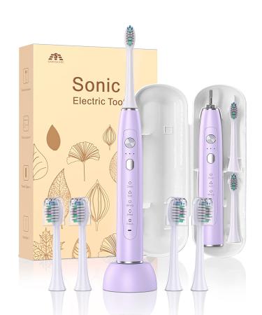 SARMOCARE Sonic Electric Toothbrush, Travel Rechargeable Toothbrushes for Adults Kids with 5 Modes and 3 Intensity Levels, Waterproof, Wireless Charging, Smart Timer & Travel Case Included-Purple