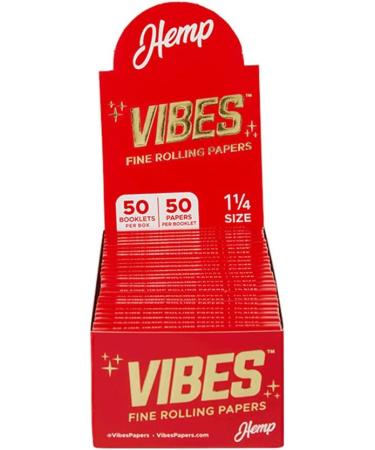 Vibes Rolling Papers 1.25 Natural Hemp Paper With Chlorine Free Technology and Arabic Gum 50 Count Display Box (50 Sheets Per Pack) (Hemp 1.25 inches) - Buy Online on GoSupps.com